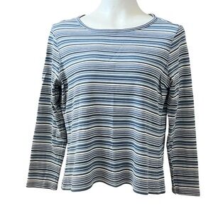 Vintage Liz Claiborne Lizwear Jeans Striped Pullover Long Sleeve Top Cotton Blen